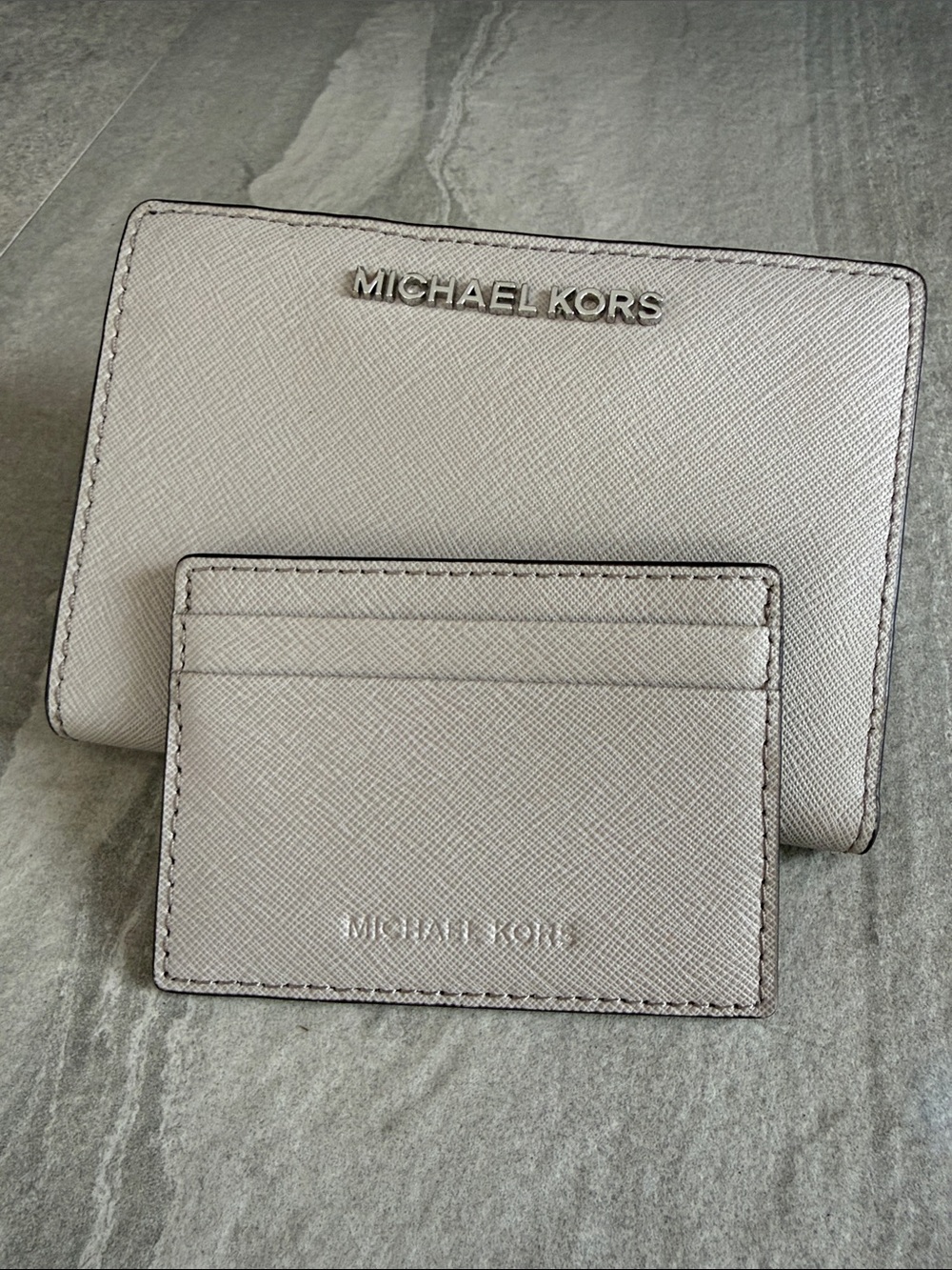 Michael Kors Saffiano Wallet and Card Holder in Light Taupe